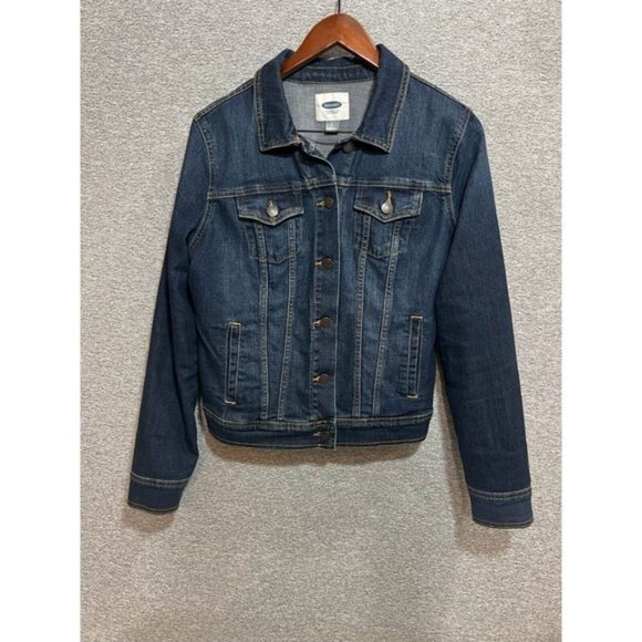 Old Navy Jean Jacket Women L Pocket Denim Button Up Long Sleeve Medium Wash Blue - Picture 1 of 10